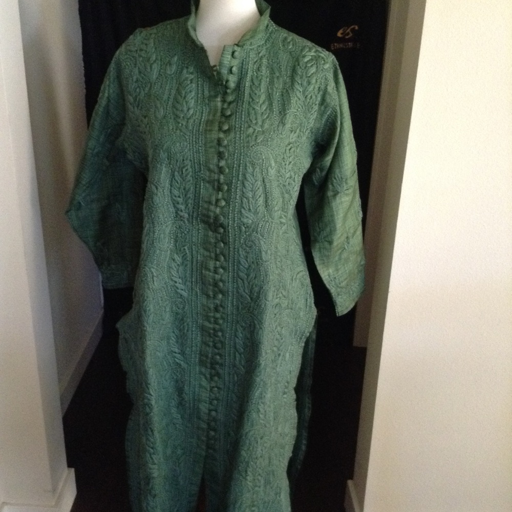 Military camouflage green long cotton kurta